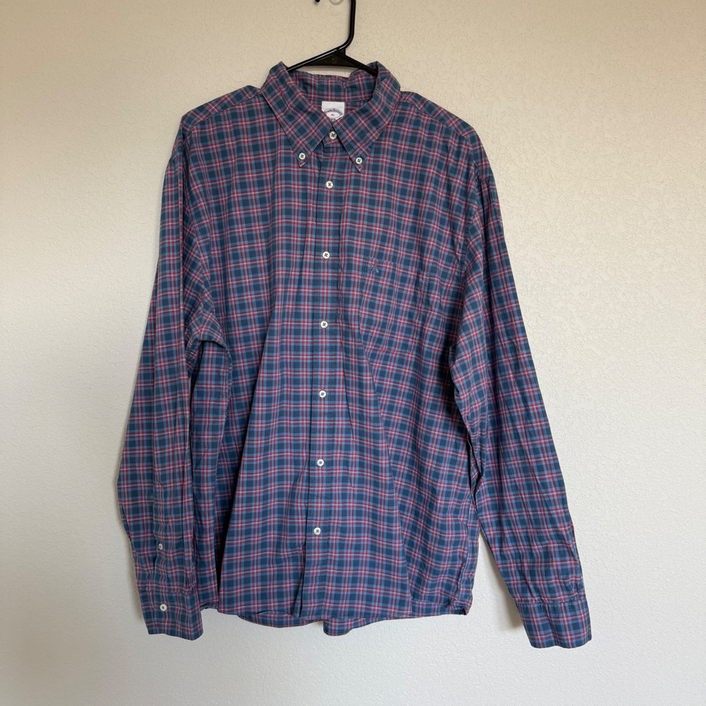 Brooks Brothers 1818 Mens XL Blue Red Plaid Button Down Long Sleeve Cotton Shirt
